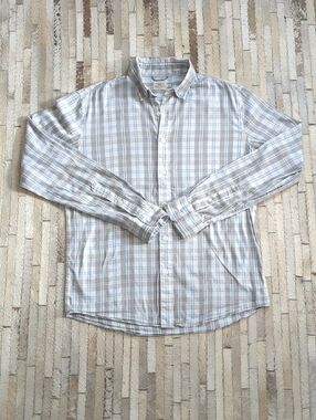 Faherty Men's M Movement Monterrey Sky Storm Plaid Long Sleeve Blue Plaid Shirt